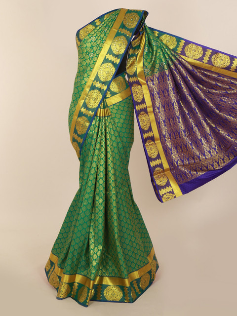 

Pothys Green & Gold-Coloured Pure Silk Woven Design Kanjeevaram Saree
