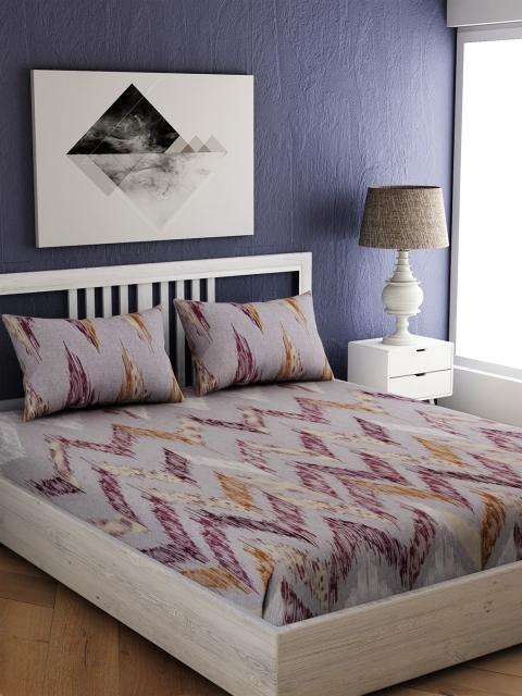 

EverHOME Grey & Maroon Printed 210 TC Double Bedsheet with 2 Pillow Covers