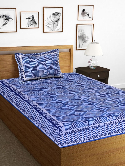 

Tistabene Blue & White Printed 180 TC Cotton Double King Bedsheet With 1 Pillow Covers