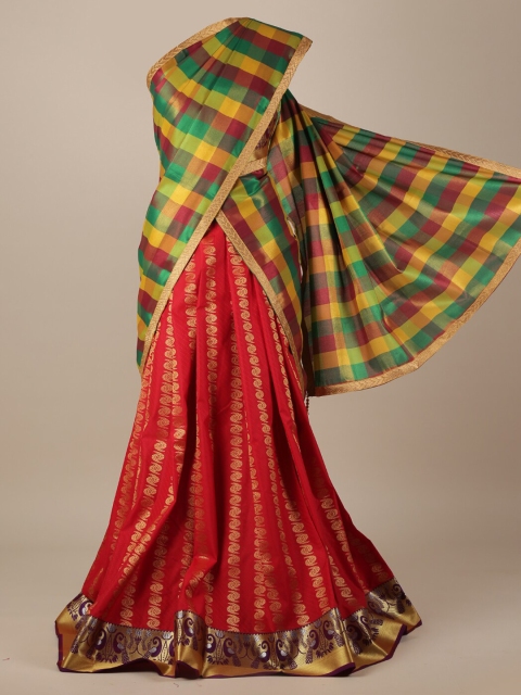 

Pothys Multicoloured & Red Tissue Woven Design Half Saree, Multi