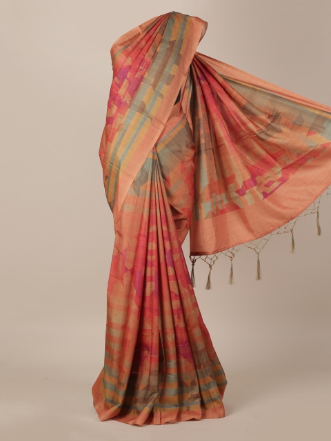 

Pothys Orange Printed Jute Silk Saree