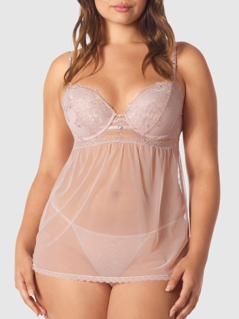 

La Senza Women Nude-Coloured Solid Lace Sleep Baby Doll