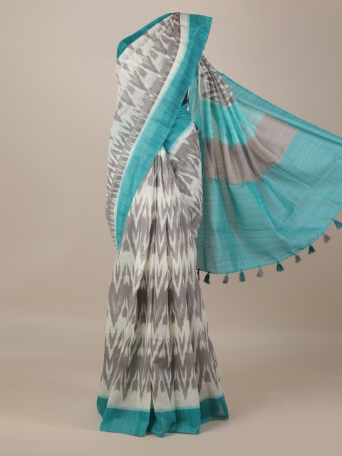 

Pothys Cream-Coloured & Grey Jute Silk Printed Saree