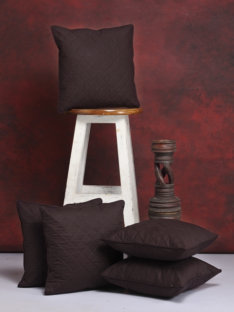 

Clasiko Set of 5 Brown Solid Square Cushion Covers