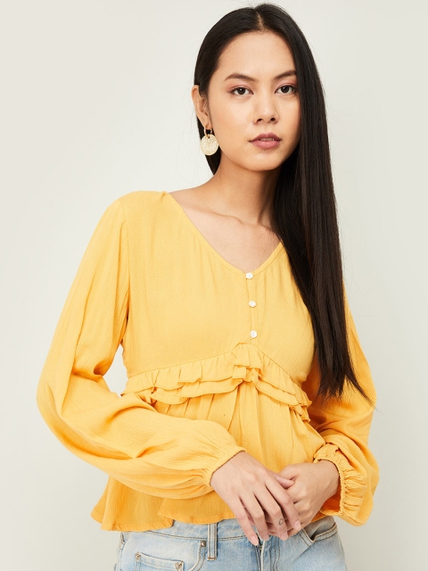 

Ginger by Lifestyle Women Yellow Solid Top