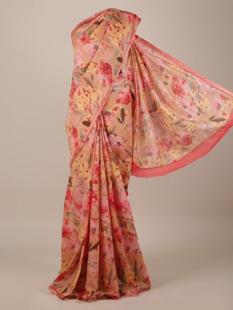 

Pothys Peach-Coloured Printed Jute Silk Saree