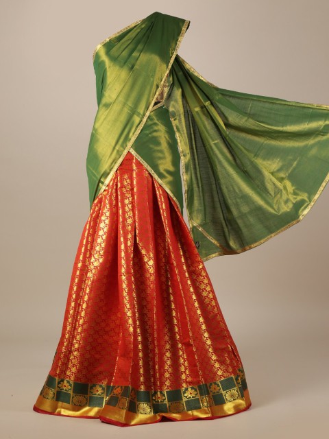 

Pothys Green & Red Tissue Woven Design Half Saree