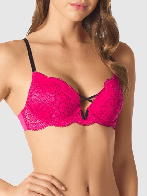 

La Senza Pink & Black Solid Lightly Padded Underwired Lace Plunge Bra-11146547-2Y3C