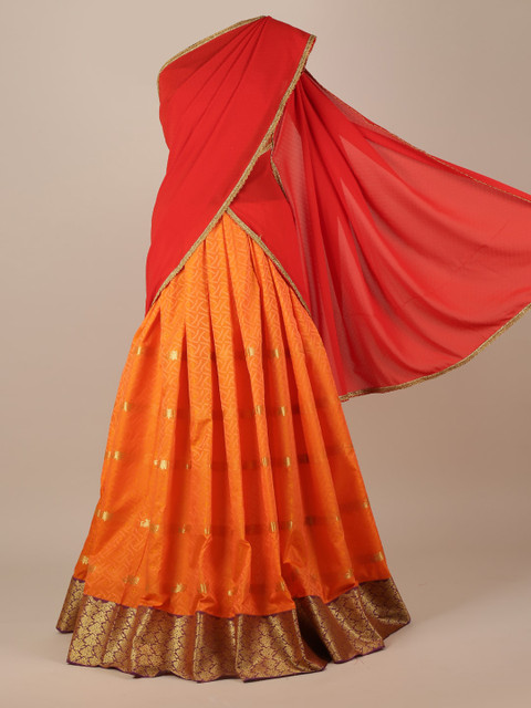 

Pothys Red & Orange Poly Chiffon Woven Design Lehenga Saree