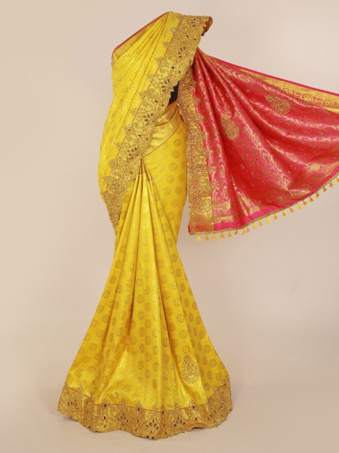 

Pothys Yellow Pure Silk Embellished Kanjeevaram Saree