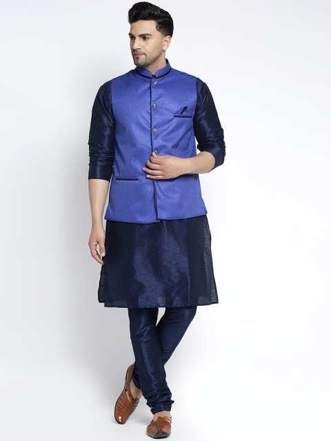 

Benstoke Men Blue Solid Kurta with Pyjamas