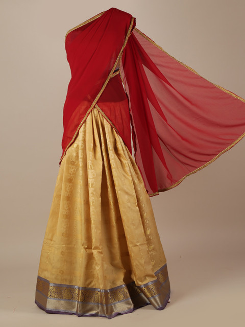 

Pothys Red & Beige Poly Chiffon Solid Saree