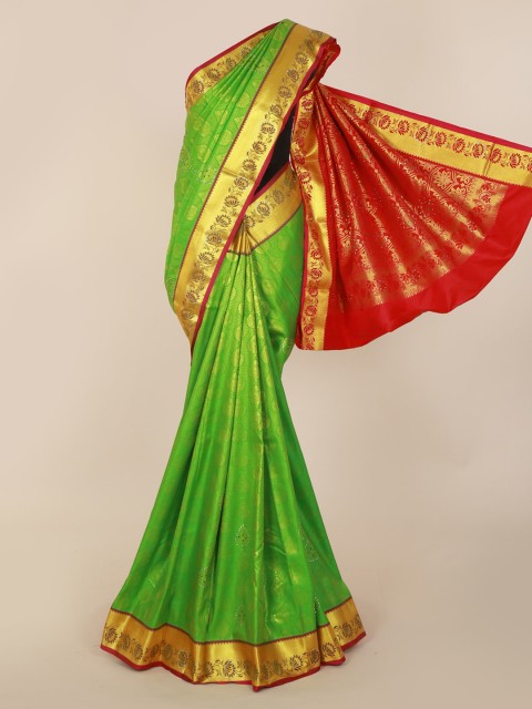 

Pothys Green & Gold-Toned Pure Silk Woven Design Kanjeevaram Saree