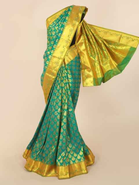 

Pothys Blue & Gold-Toned Pure Silk Woven Design Kanjeevaram Saree