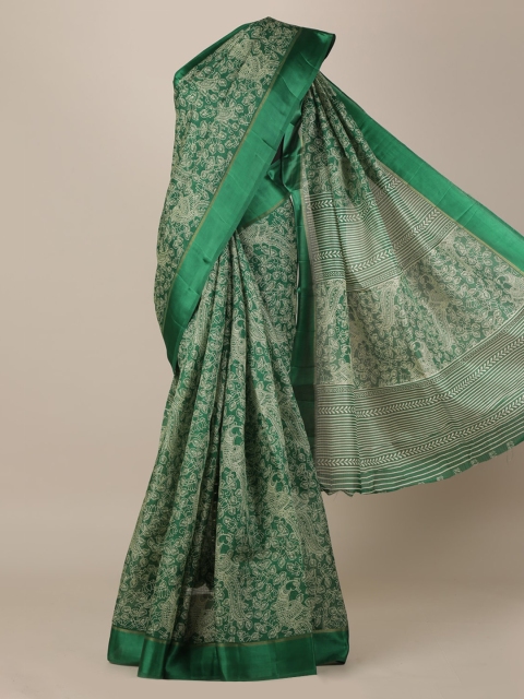 

Pothys Green Printed Jute Silk Saree