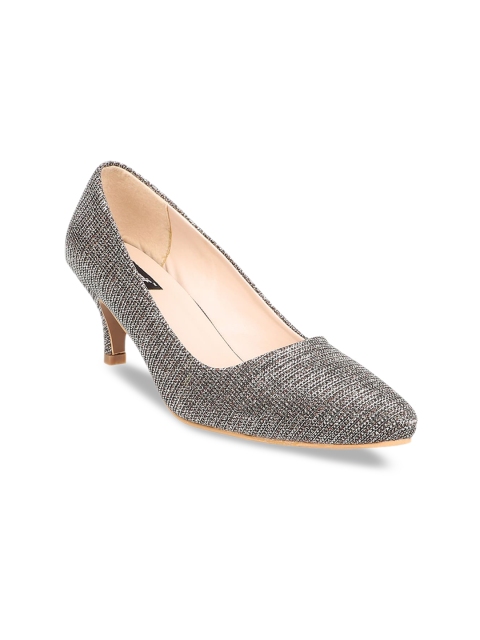 

Sherrif Shoes Women Gunmetal-Toned Textured Kitten Heels, Metallic