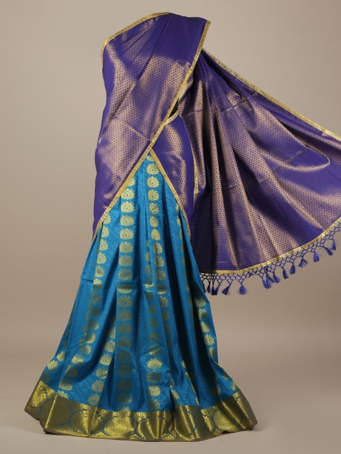 

Pothys Navy Blue & Gold-Coloured Tissue Woven Design Half Saree