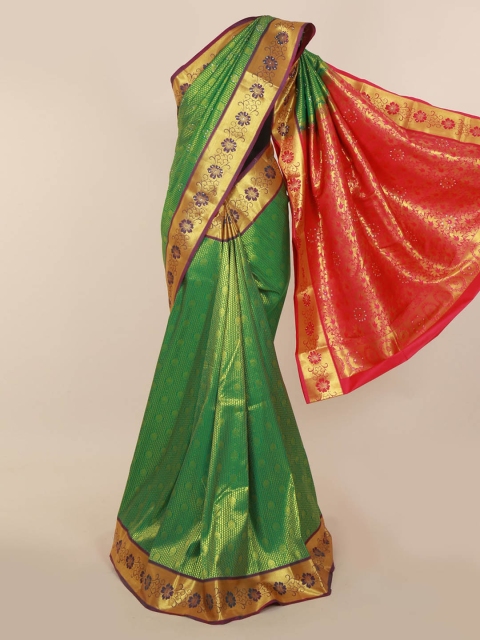

Pothys Green & Gold-Coloured Pure Silk Woven Design Kanjeevaram Saree