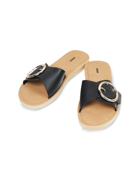 

max Women Black Solid Open Toe Flats