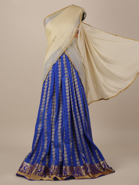 

Pothys Blue & Beige Poly Chiffon Printed Traditional Half Saree,