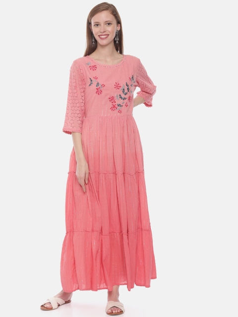 

Neerus Women Peach-Coloured Self Design Maxi Dress