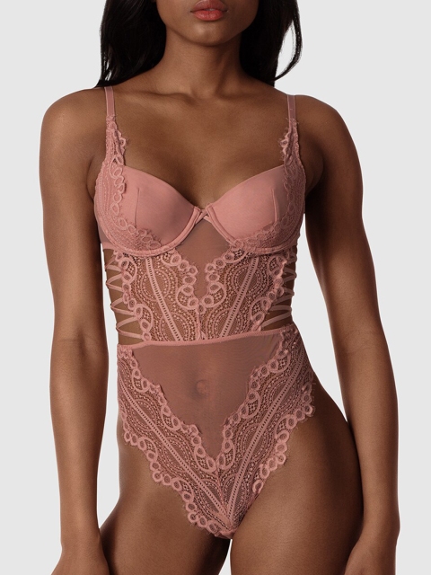 

La Senza Women Peach-Coloured Printed Sleep Bodysuit