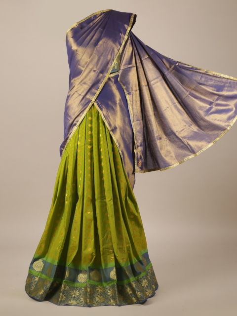 

Pothys Blue & Green Tissue Woven Design Lehenga Saree