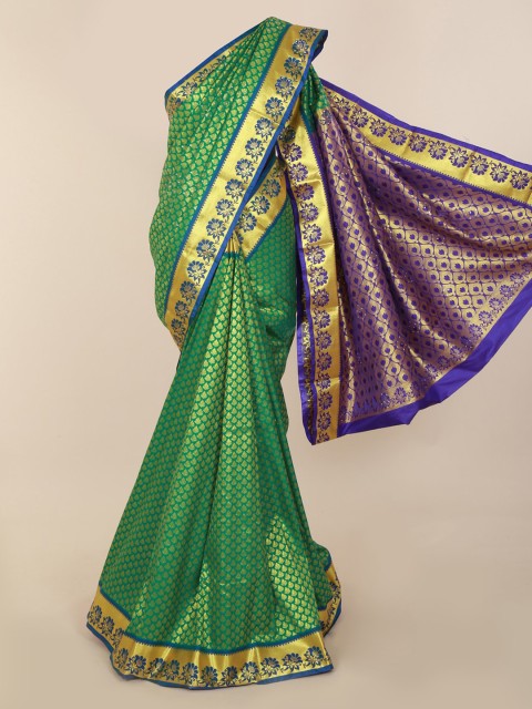 

Pothys Green & Gold-Coloured Pure Silk Woven Design Kanjeevaram Saree