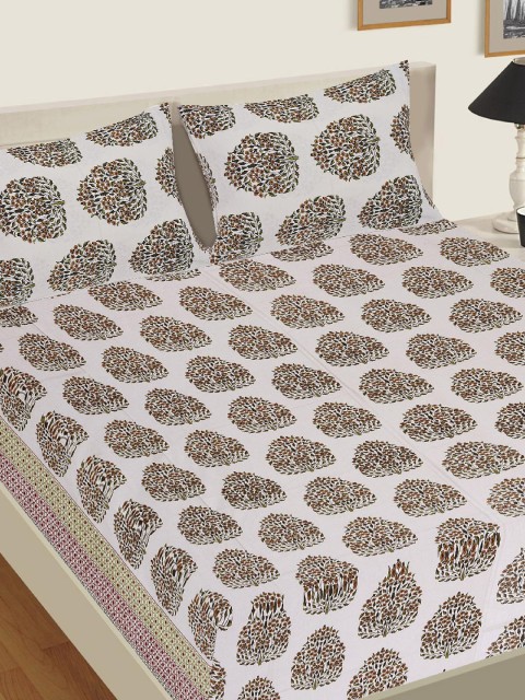 

Tistabene Unisex Grey & White Floral 144 TC Cotton King Bedsheet with 2 Pillow Covers
