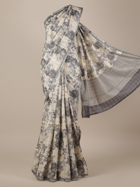 

Pothys Grey & Cream-Coloured Jute Silk Printed Saree