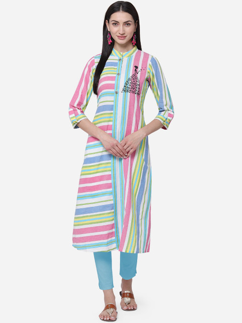 

Kvsfab Women Multicoloured Striped Straight Kurta, Multi