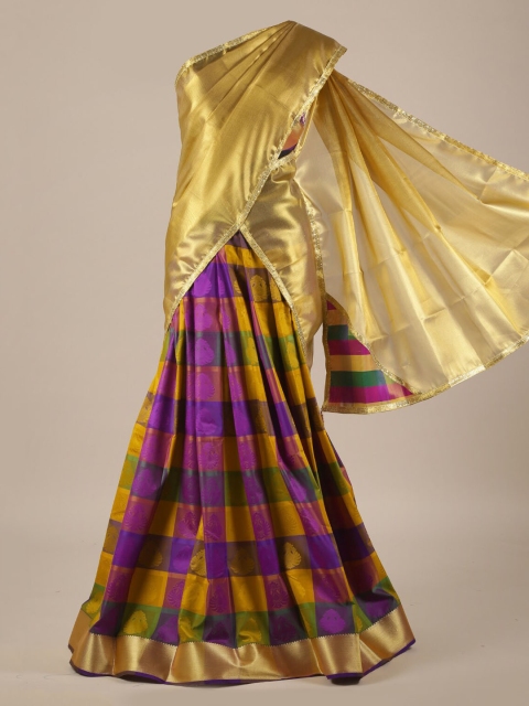 

Pothys Purple & Gold-Toned Tissue Woven Design Half Saree