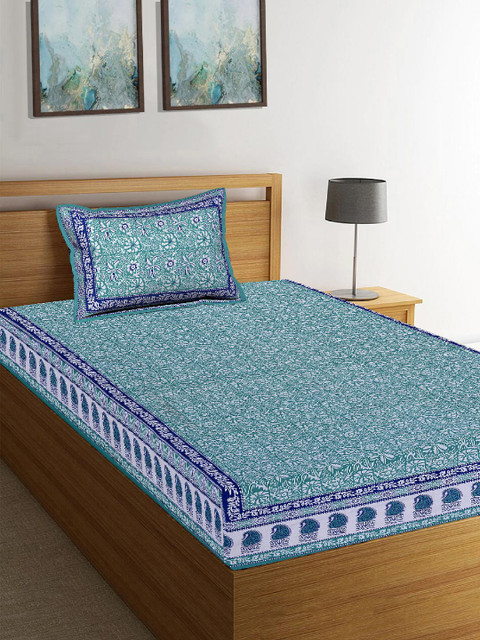 

Tistabene Blue & Off-White Floral Printed 180 TC Cotton 1 King Bedsheet With 1 Pillow Cover
