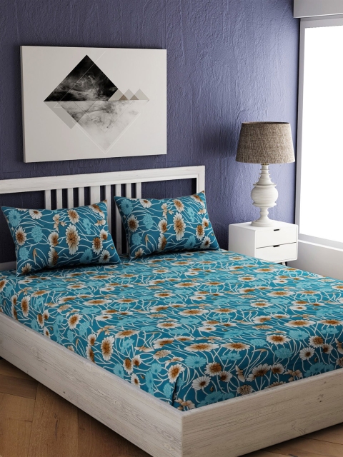 

EverHOME Blue & White Printed 144 TC 1 Queen Bedsheet With 2 Pillow Covers