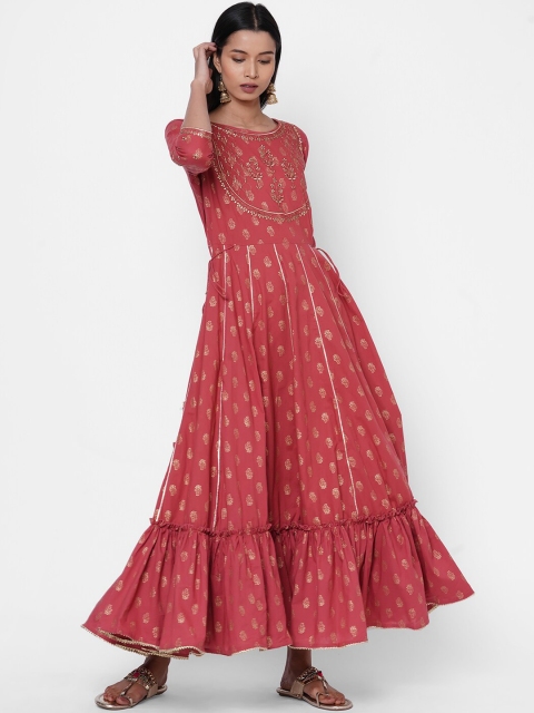 

FASHOR Women Pink Printed Maxi Dress