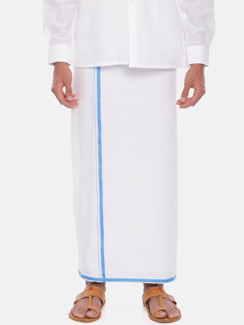 

UATHAYAM Men White & Blue Solid Cotton Dhoti