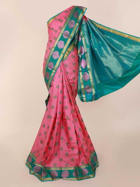 

Pothys Pink & Sea Green Pure Silk Woven Design Kanjeevaram Saree