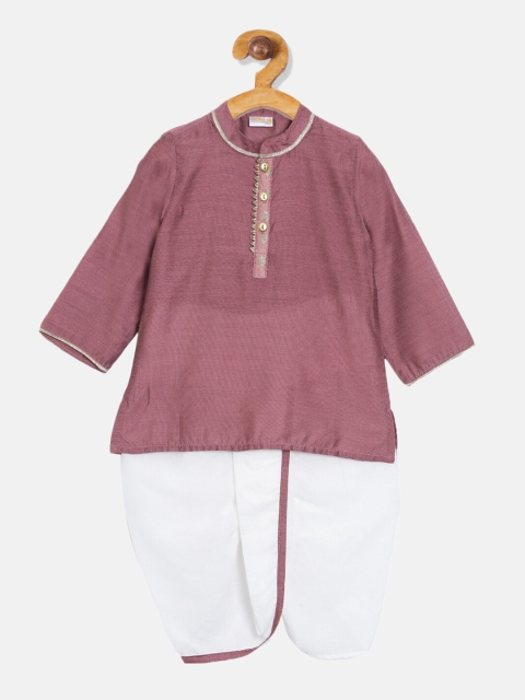 

Aomi Boys Mauve & White Solid Kurta with Dhoti Pants