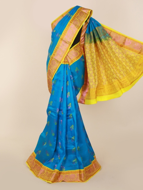 

Pothys Blue & Yellow Pure Silk Woven Design Kanjeevaram Saree