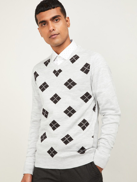 

CODE by Lifestyle Men Grey Melange Printed Pullover Sweater