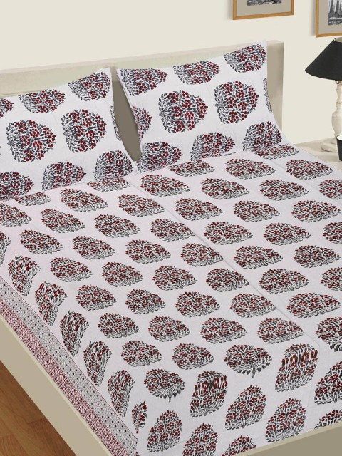 

Tistabene Unisex Grey & White Floral 144 TC Cotton King Bedsheet with 2 Pillow Covers