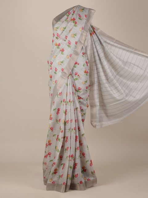 

Pothys Grey Printed Jute Silk Saree