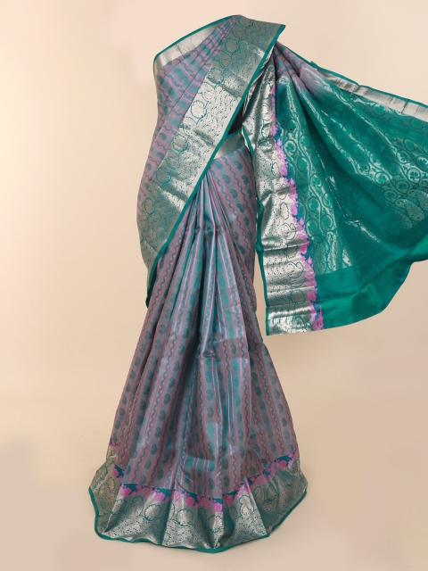 

Pothys Pink & Teal Green Pure Silk Woven Design Kanjeevaram Saree