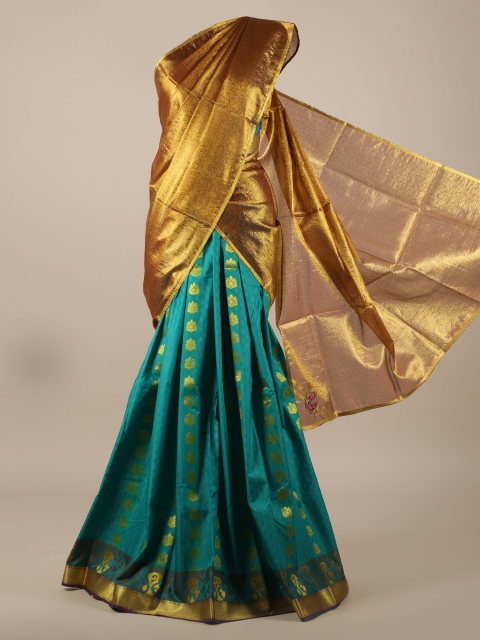 

Pothys Gold-Toned & Green Tissue Woven Design Half Saree