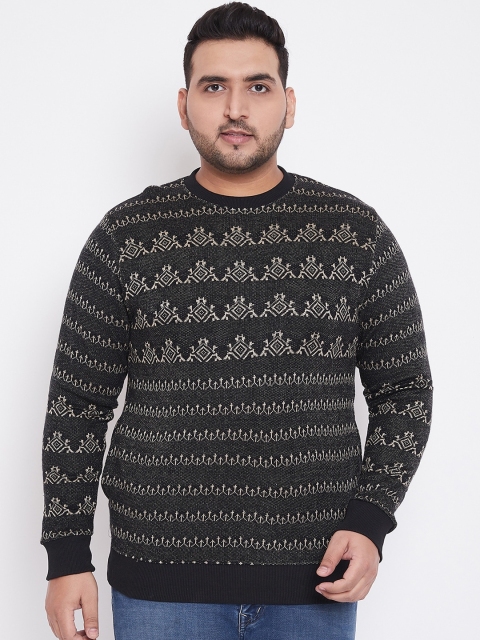 

bigbanana Men Plus Size Black & White Printed Sweatshirt