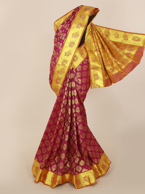 

Pothys Purple & Gold-Toned Pure Silk Woven Design Kanjeevaram Saree