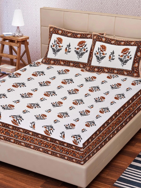 

Tistabene Brown & White Ethnic Motifs 144 TC Cotton King Bedsheet with 2 Pillow Covers