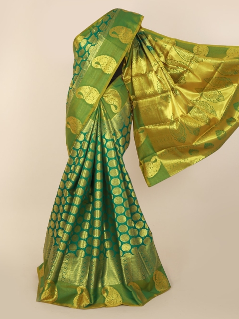 

Pothys Green & Gold-Coloured Pure Silk Woven Design Kanjeevaram Saree