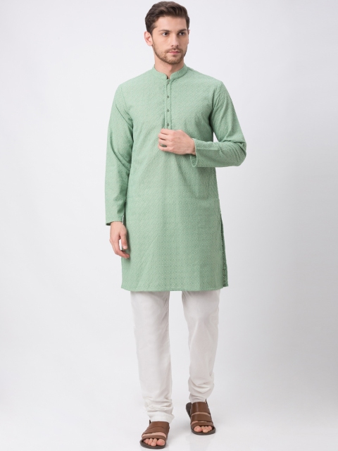 

Ethnicity Men Green Solid Kurta with Pyjamas