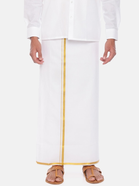

UATHAYAM Men White & Gold-Toned Solid Cotton Dhoti